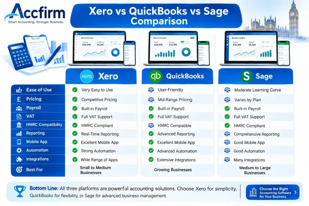 Xero vs QuickBooks vs Sage Comparison